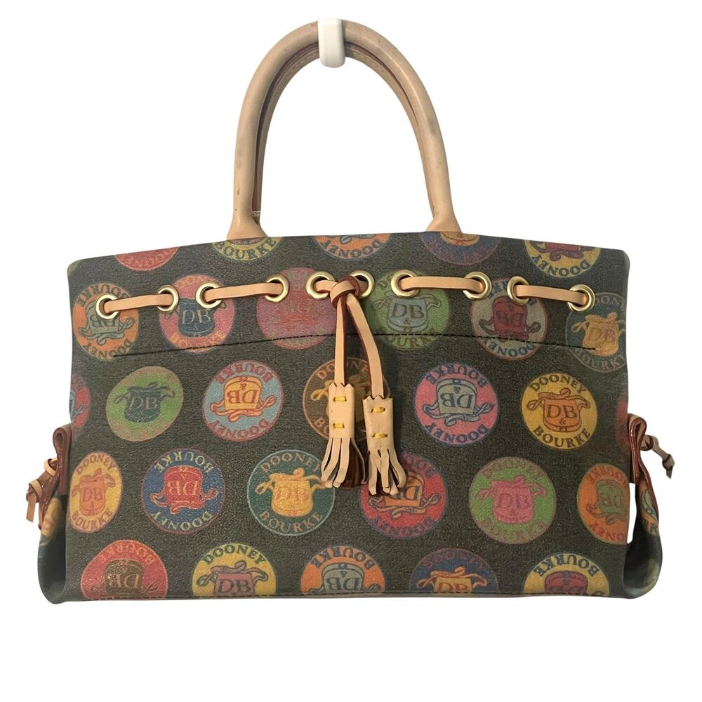 Dooney & Bourke Vintage Signature Logo Bag Womens Small Satchel Leather Trim
